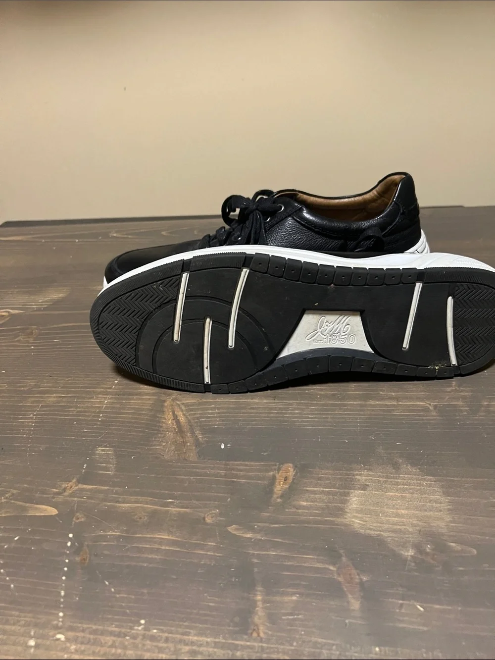Johnston & Murphy Black Leather Sneakers with White Sole